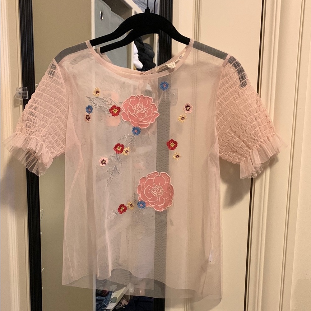 Floral Embroidered Pink Top